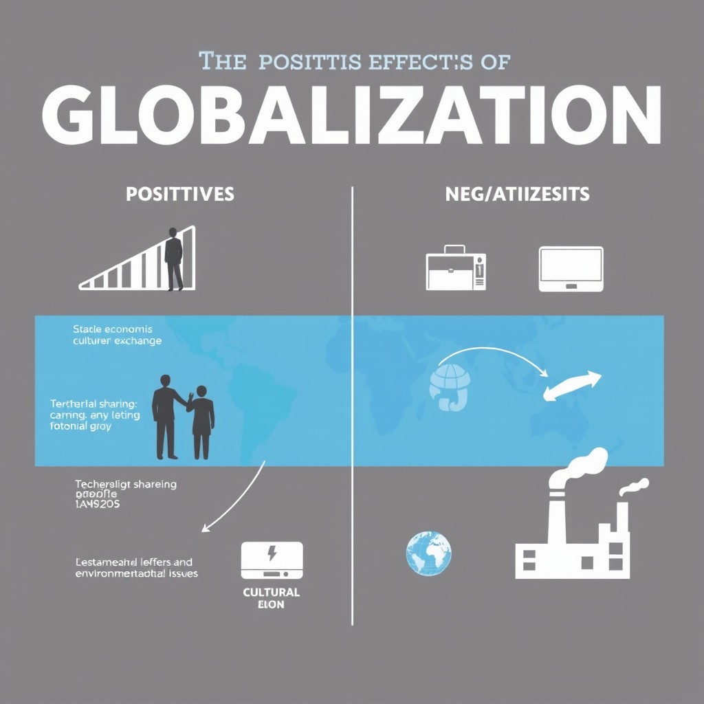 A very simple and easy-to-understand infographic poster drawing illustrating the positive and negative effects of globalization
