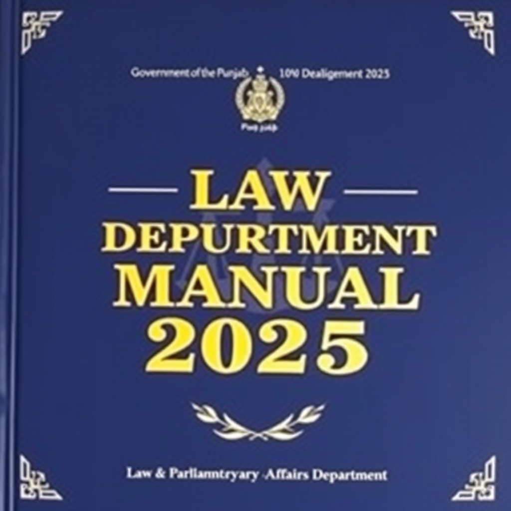 A detailed image of an official publication cover titled 'Law Department Manual 2025' belonging to the Government of the Punjab, Law & Parliamentary Affairs Department
