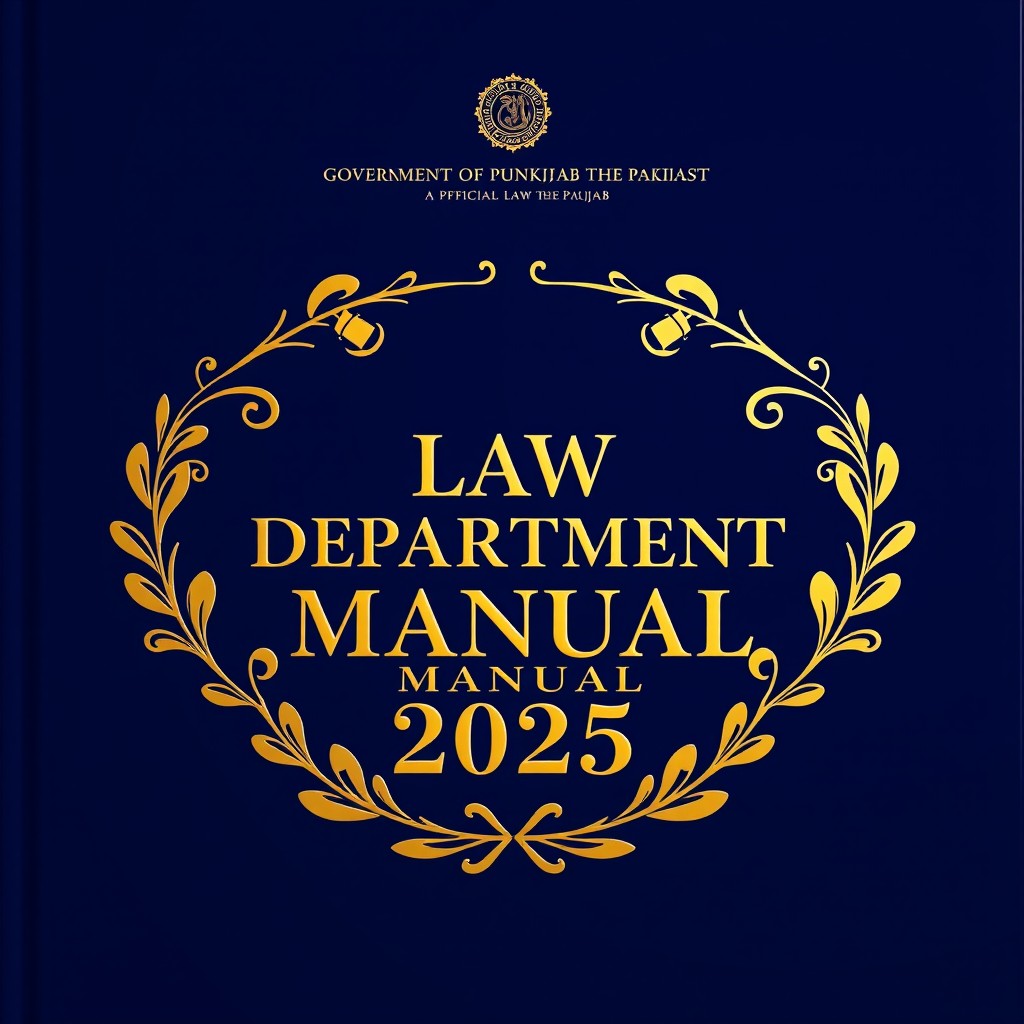 A high-definition image of an official publication cover for 'Law Department Manual 2025' from the Government of the Punjab, Law & Parliamentary Affairs Department