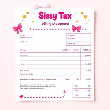 A playful and colorful sissy tax billing statement design, featuring a bright and cheerful layout