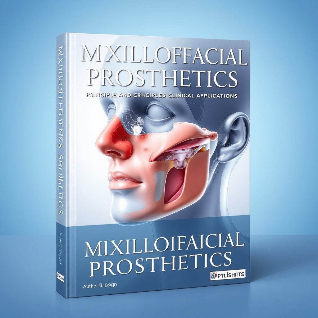A book cover design for a professional medical textbook titled 'Maxillofacial Prosthetics: Principles and Clinical Applications'