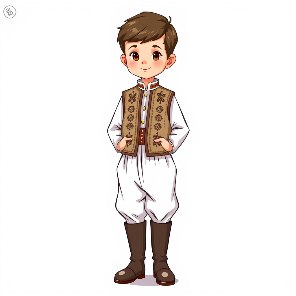 A charming illustration of a little boy dressed in traditional Azerbaijani attire
