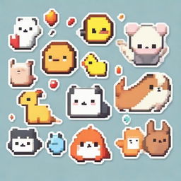 Create adorable stickers featuring pixel art versions of various animals and creatures.