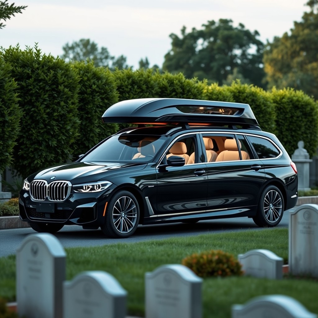 A striking BMW G80 hearse designed in an elegant Euro style, featuring a sleek body shape, elongated silhouette, and luxurious details