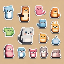 Create adorable stickers featuring pixel art versions of various animals and creatures.