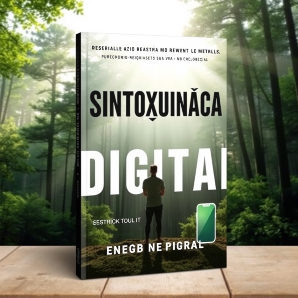 A captivating ebook cover design for 'Desintoxicação Digital: Reconquistando Sua Vida no Mundo Real', featuring a serene landscape that symbolizes the transition from digital chaos to real-world serenity