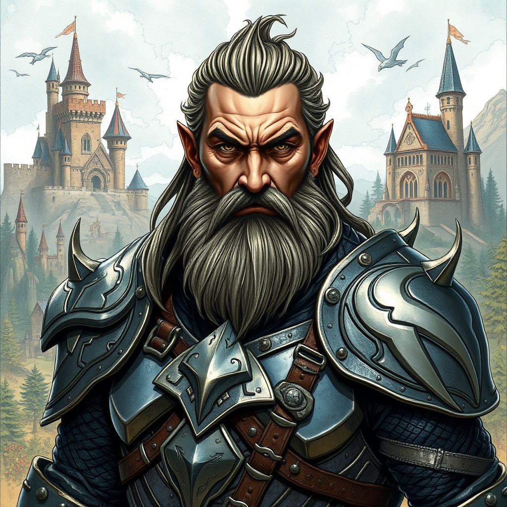 A man of the forged race, depicted in a fantasy style reminiscent of Dungeons & Dragons and medieval drawings
