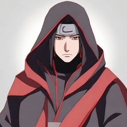 Itachi Uchiha, from Naruto, without a background, displaying a stern and serious attitude. His Akatsuki robe is detailed and his Sharingan eyes are glowing intensely.