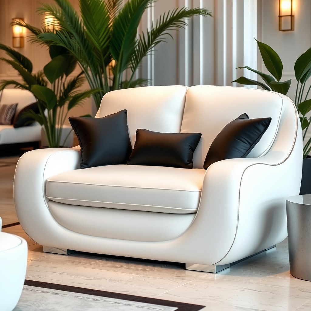A stylish and elegant Marbella-style seat designed in a beautiful white and black color scheme