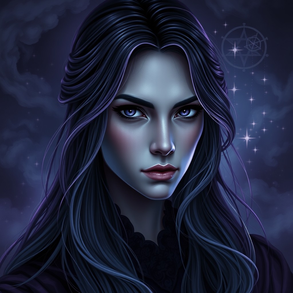 A striking profile picture of an author, embodying a mystic and dark elegant aesthetic