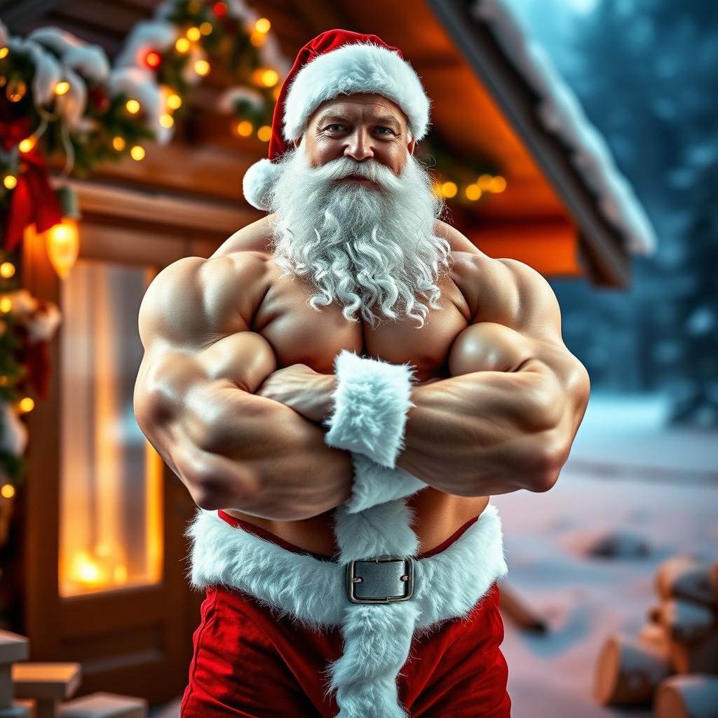A muscular and hot Santa Claus, showcasing a well-defined physique
