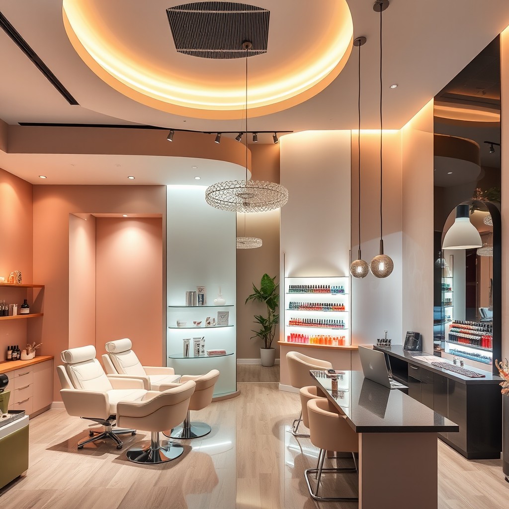 A modern beauty aesthetics salon interior, designed with stylish and ambient lighting