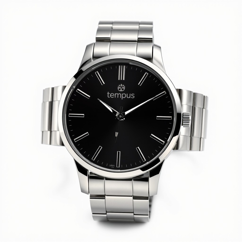 Um relógio de luxo sofisticado, com um mostrador preto elegante e detalhado