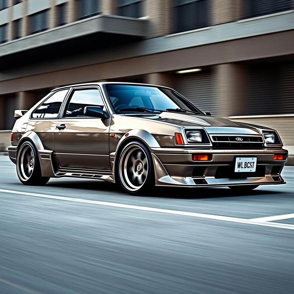 A stunning modified Chevette car featuring an Omega engine with a turbocharger, significantly lowered suspension for a sporty look
