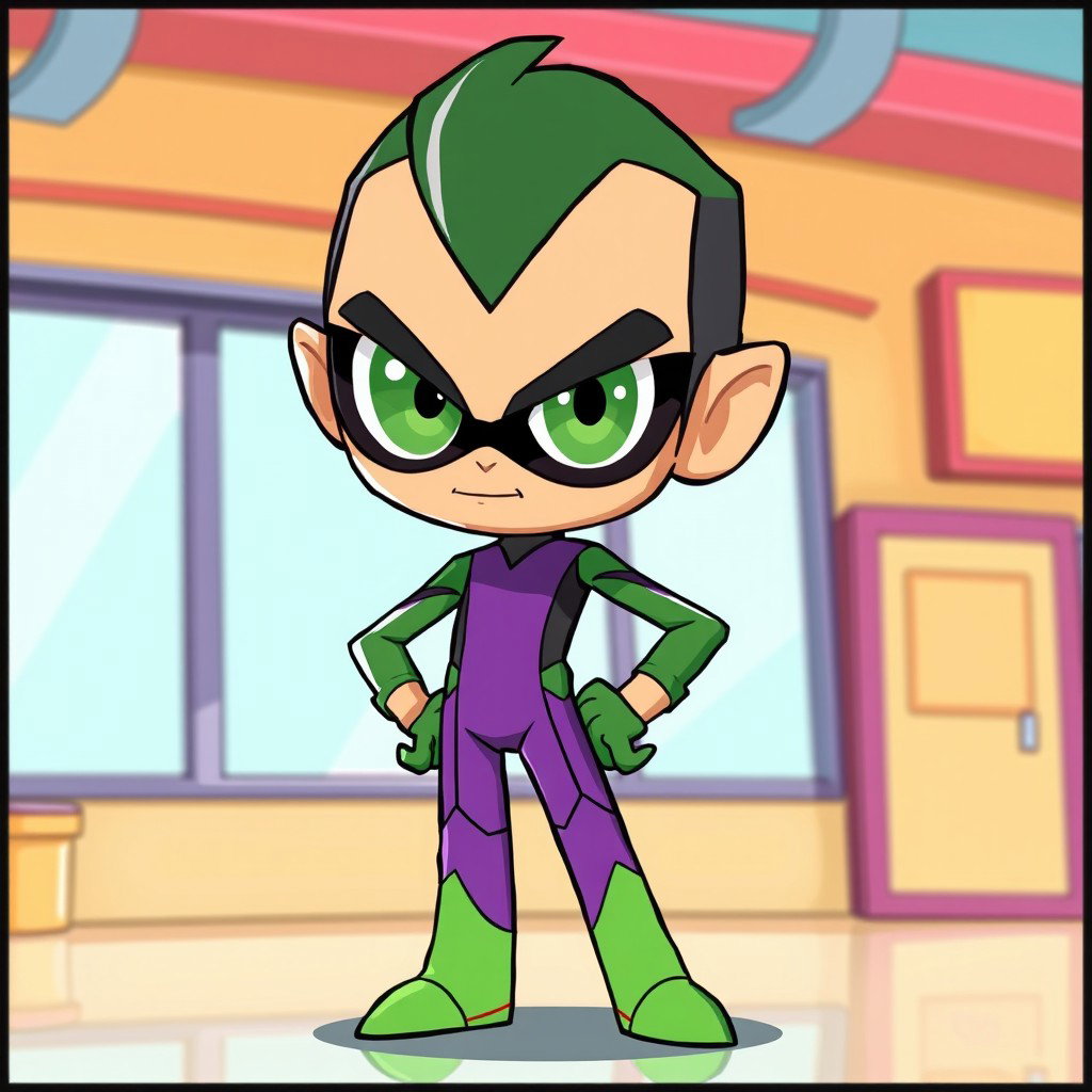 A captivating illustration of a humanized version of Mojo Jojo, the iconic character from the Powerpuff Girls series