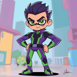 A captivating illustration of a humanized version of Mojo Jojo, the iconic character from the Powerpuff Girls series