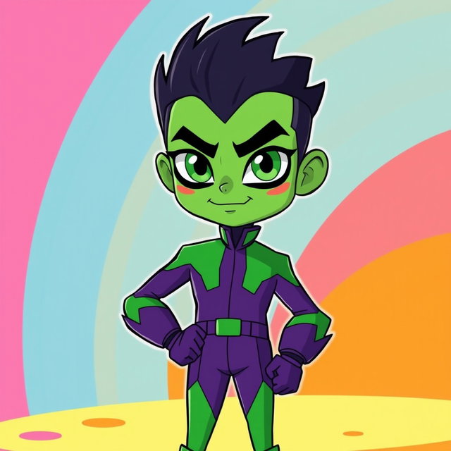 A captivating illustration of a humanized version of Mojo Jojo, the iconic character from the Powerpuff Girls series