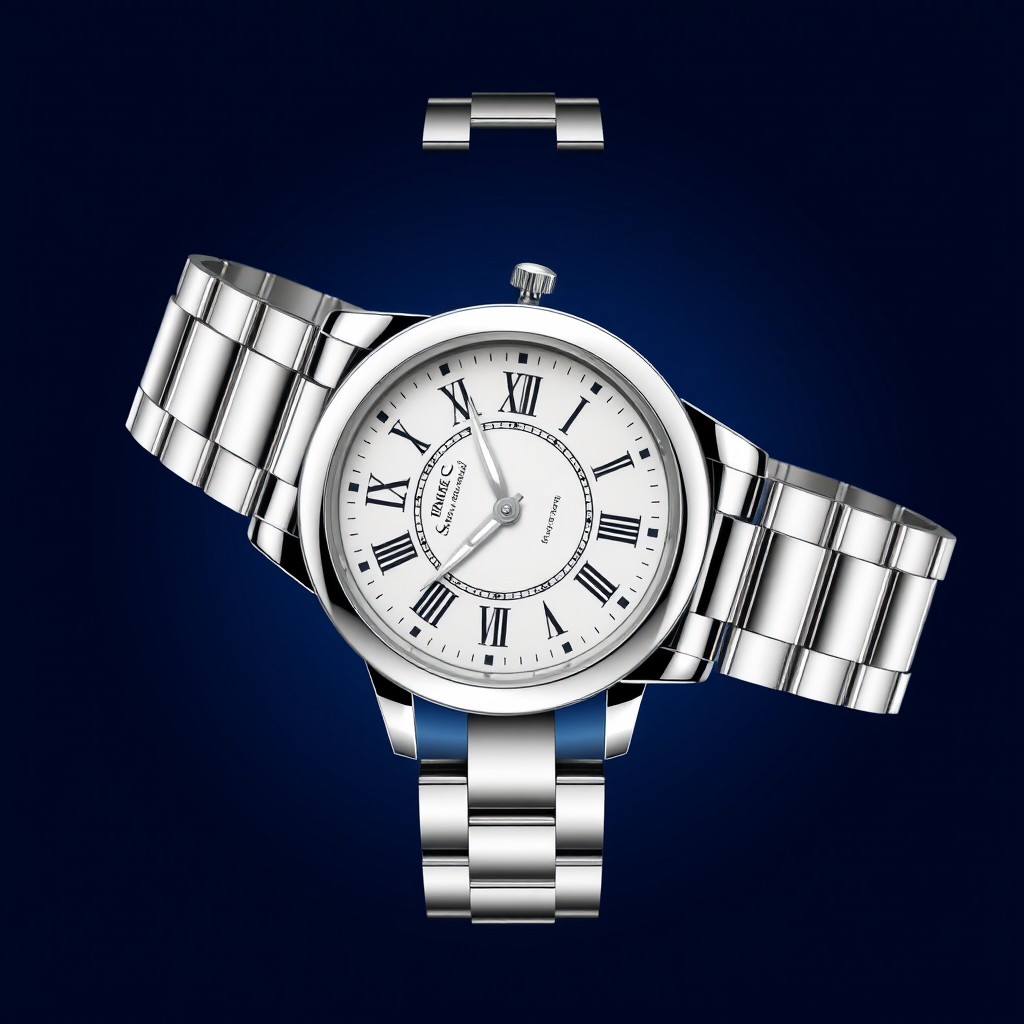 A luxurious watch design featuring a deep blue background