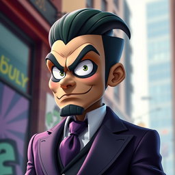 A realistic depiction of a humanized adult form of Mojo Jojo, the well-known character from the Powerpuff Girls