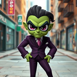 A realistic depiction of a humanized adult form of Mojo Jojo, the well-known character from the Powerpuff Girls