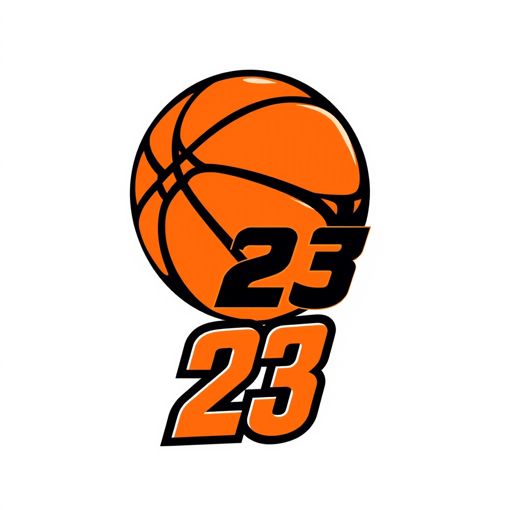A logo design depicting a stylized basketball with the number 23 integrated into the design