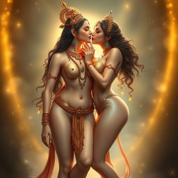 A breathtakingly beautiful and divine Apsara with glowing milky skin, adorned with intricate jewelry around her neck and traditional anklets (payal) on her feet