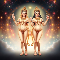 A visually striking representation of two divine Apsaras, both with a radiant milk-glow complexion