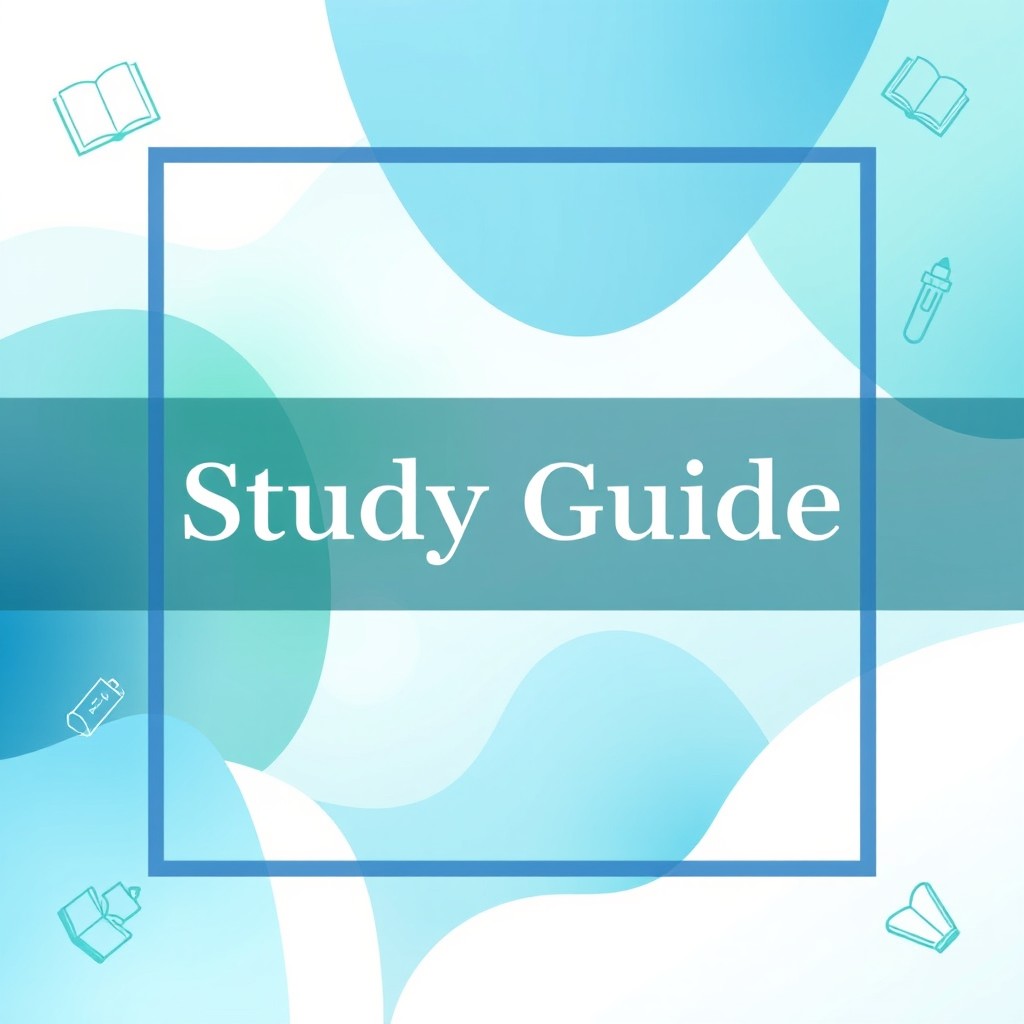 A beautifully designed study guide cover featuring an abstract background in calming blue and green tones, with geometric shapes and soft gradients