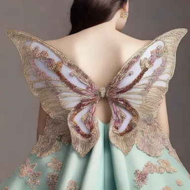 The designer incorporated butterfly motifs on the fore wing of the dress, creating a unique and trendy look.