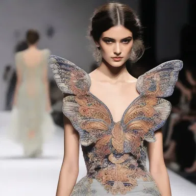 The designer incorporated butterfly motifs on the fore wing of the dress, creating a unique and trendy look.