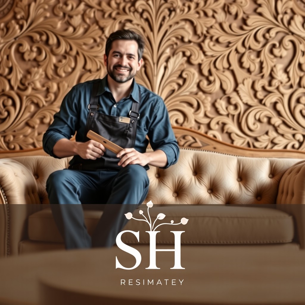 A high-quality advertisement showcasing the craftsmanship of a furniture design company