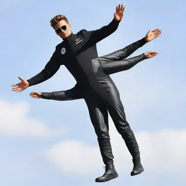 The stunt flier wore a sleek and stylish flight suit during their performance.