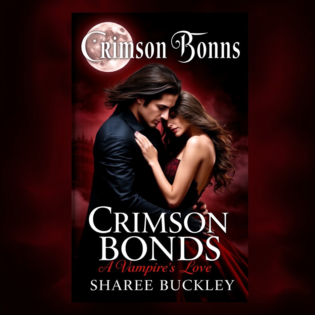 A captivating book cover for 'Crimson Bonds: A Vampire's Love' by Sharee Buckley