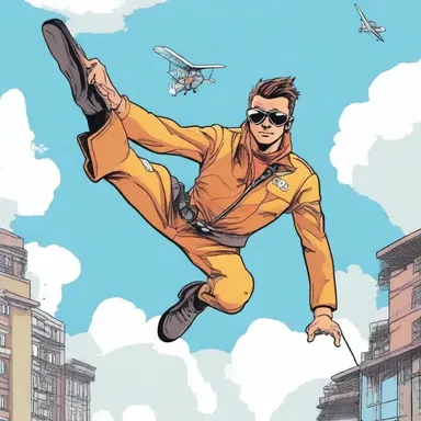 In the comic book series 'Ace Aviator', the protagonist is a fearless stunt flier who constantly saves the day with their aerial acrobatics.