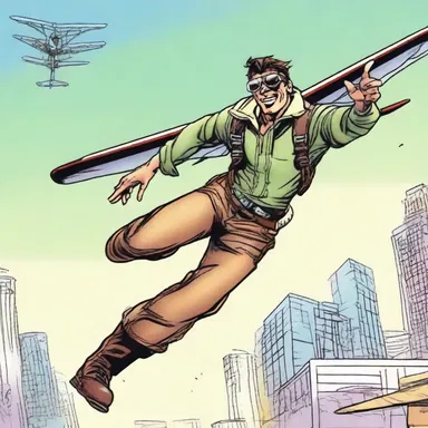 In the comic book series 'Ace Aviator', the protagonist is a fearless stunt flier who constantly saves the day with their aerial acrobatics.