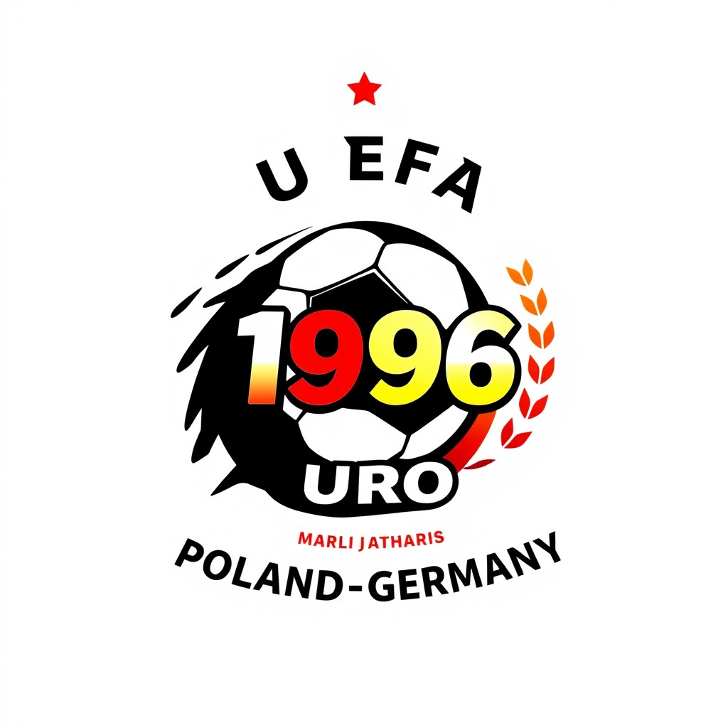 Logo design for a sports competition titled 'UEFA Euro Poland-Germany 1996', featuring elements that represent both Poland and Germany