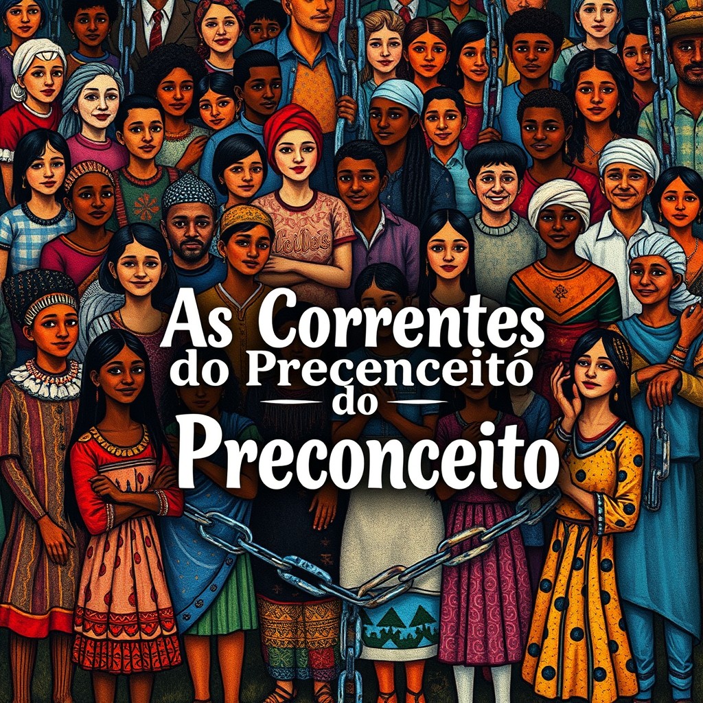 A captivating design for a Cordel cover featuring the title "As Correntes do Preconceito" prominently displayed