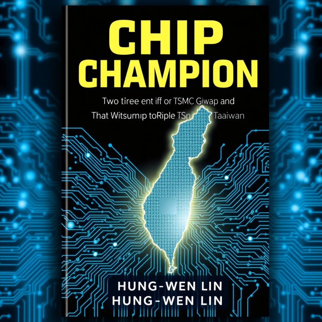 A visually appealing book cover design for 'Chip Champion: The Triumph of TSMC and Taiwan' by Hung-Wen Lin
