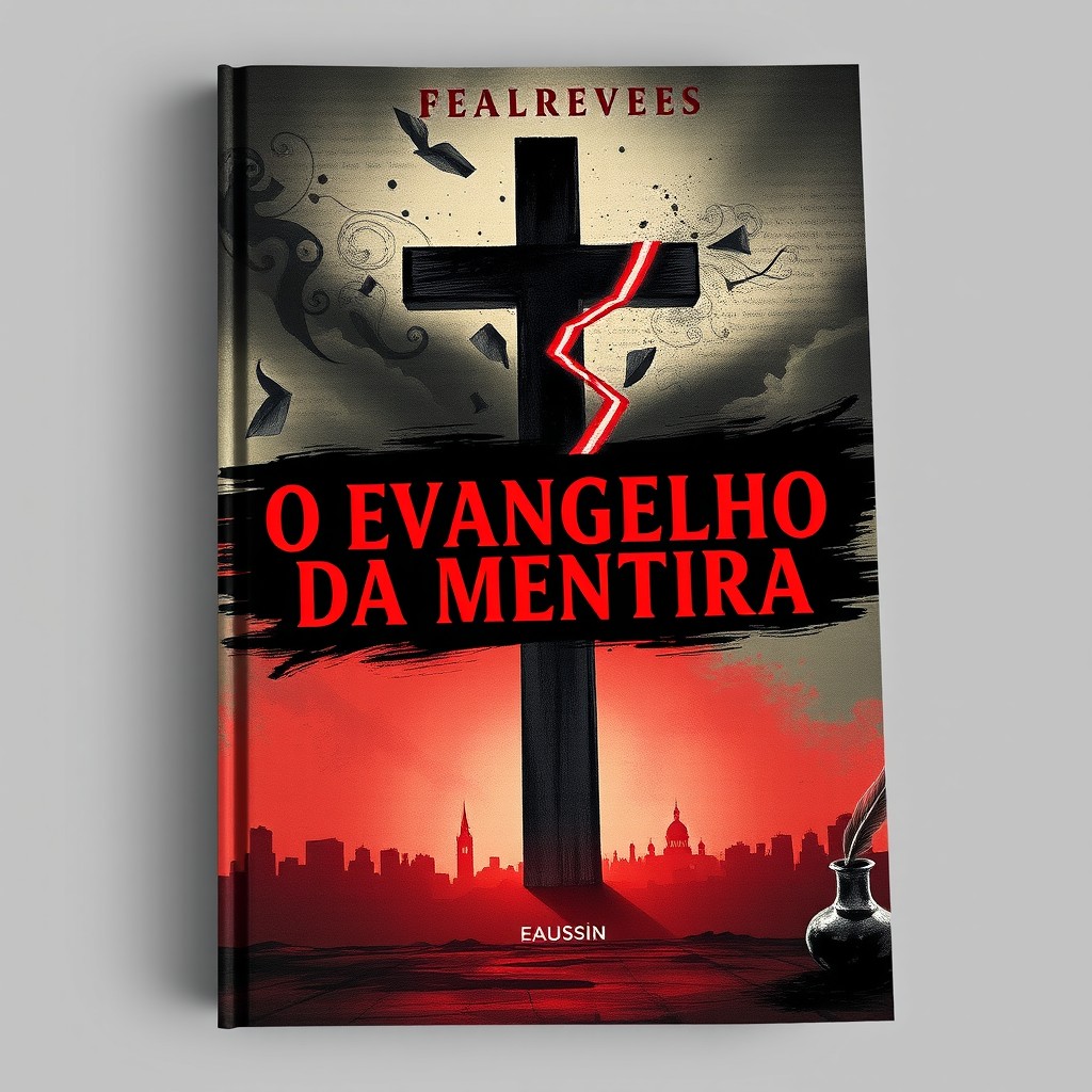 A book cover design for 'O Evangelho da Mentira' featuring a dramatic and thought-provoking illustration