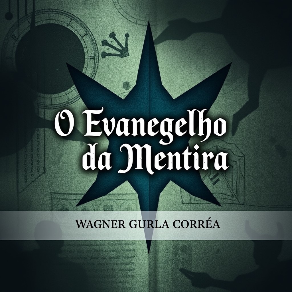A captivating book cover design for a title 'O Evangelho da Mentira' with an intriguing, mysterious theme