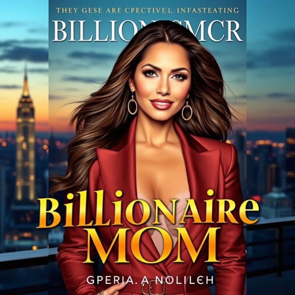 A captivating book cover design featuring a confident, elegant billionaire mom as the central figure