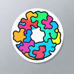 A round sticker designed with either a vividly colored puzzle piece or interlocking gears at the center, symbolizing problem-solving skills.