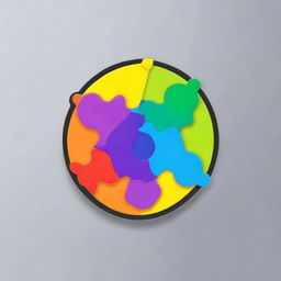 A round sticker designed with either a vividly colored puzzle piece or interlocking gears at the center, symbolizing problem-solving skills.