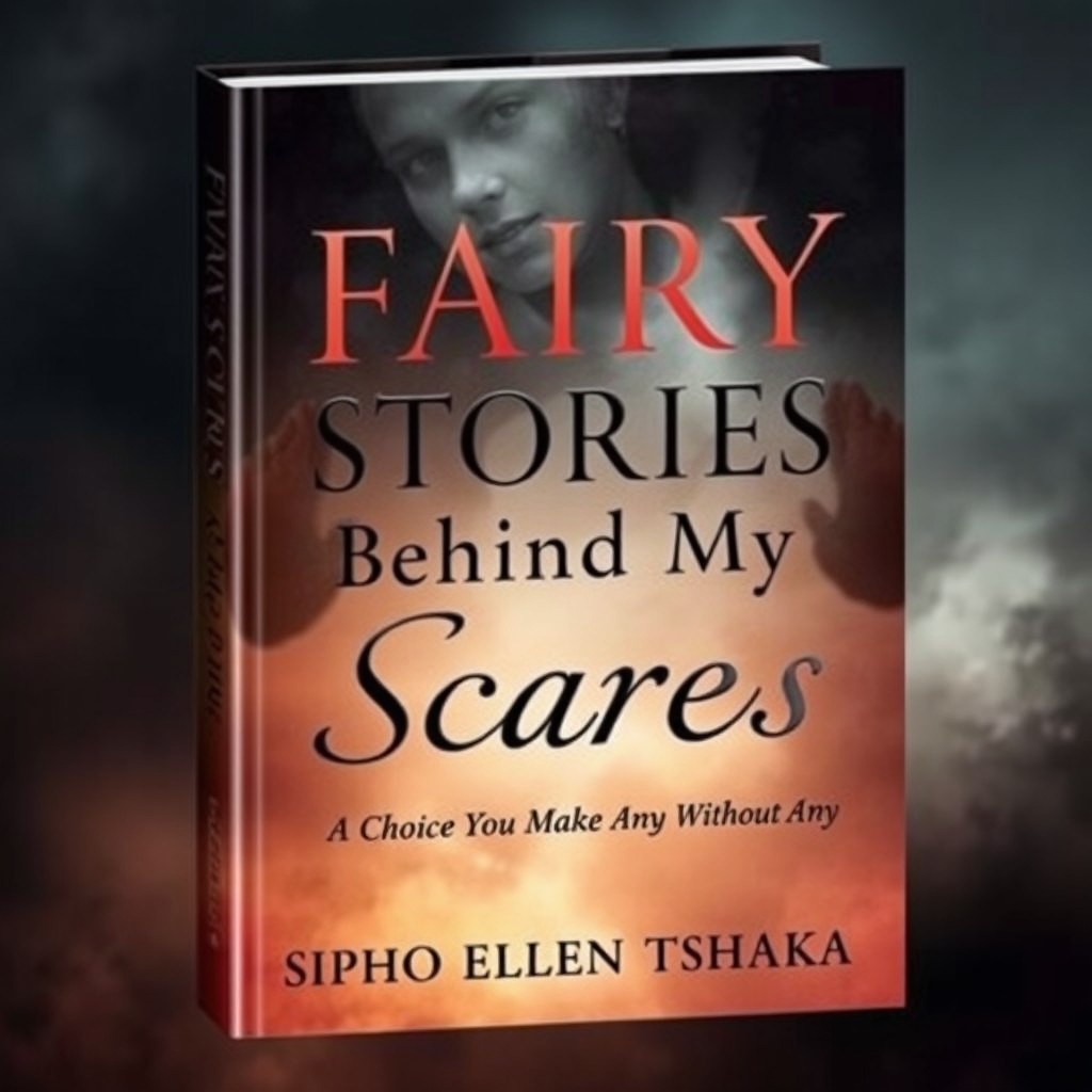 A captivating and emotional book cover design for "Fairy Stories Behind My Scares" by Sipho Ellen Tshaka