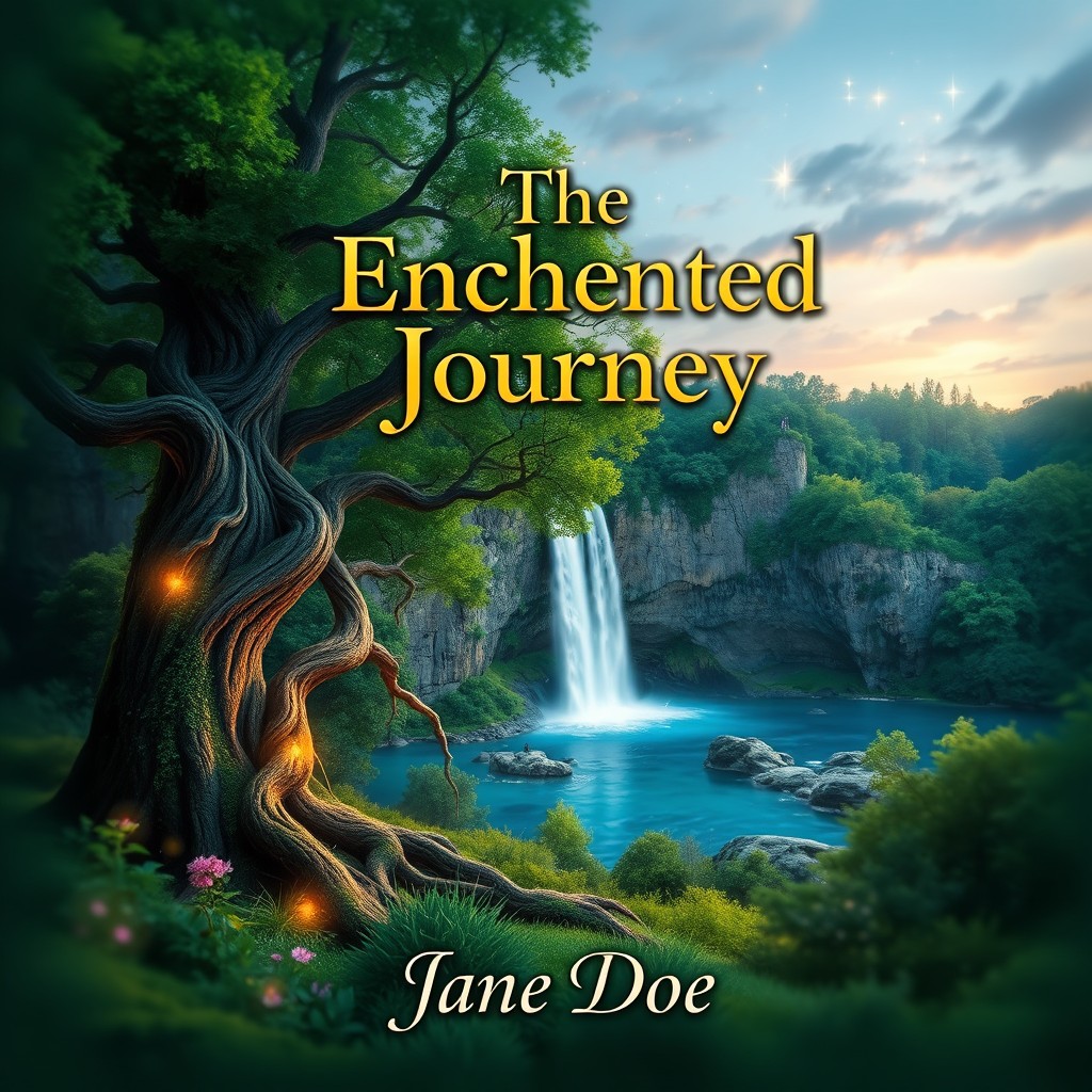 A captivating book cover design featuring a mystical forest landscape