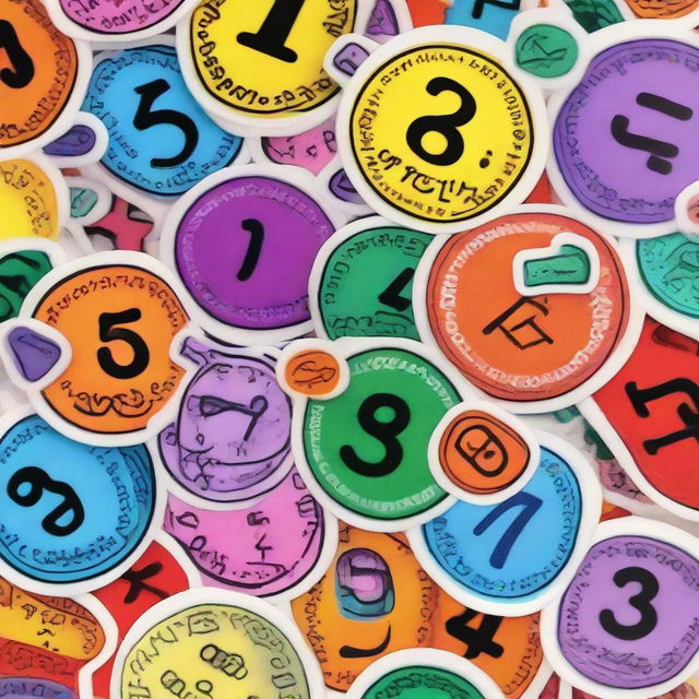 A vibrant sticker adorned with various numbers, intricate equations, and math symbols, recognizing excellent math skills.