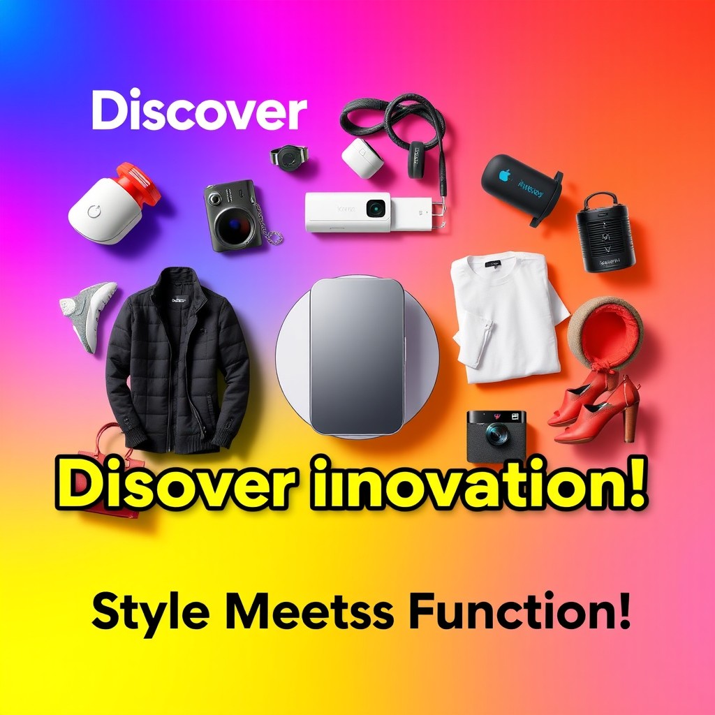 A vibrant and eye-catching digital advertisement showcasing a range of modern products