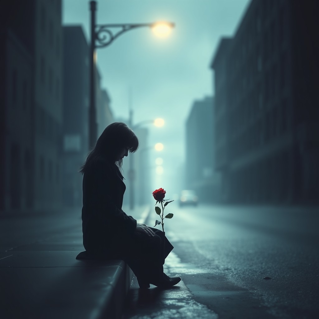 A melancholic and sad atmosphere, capturing the essence of a heartbroken love