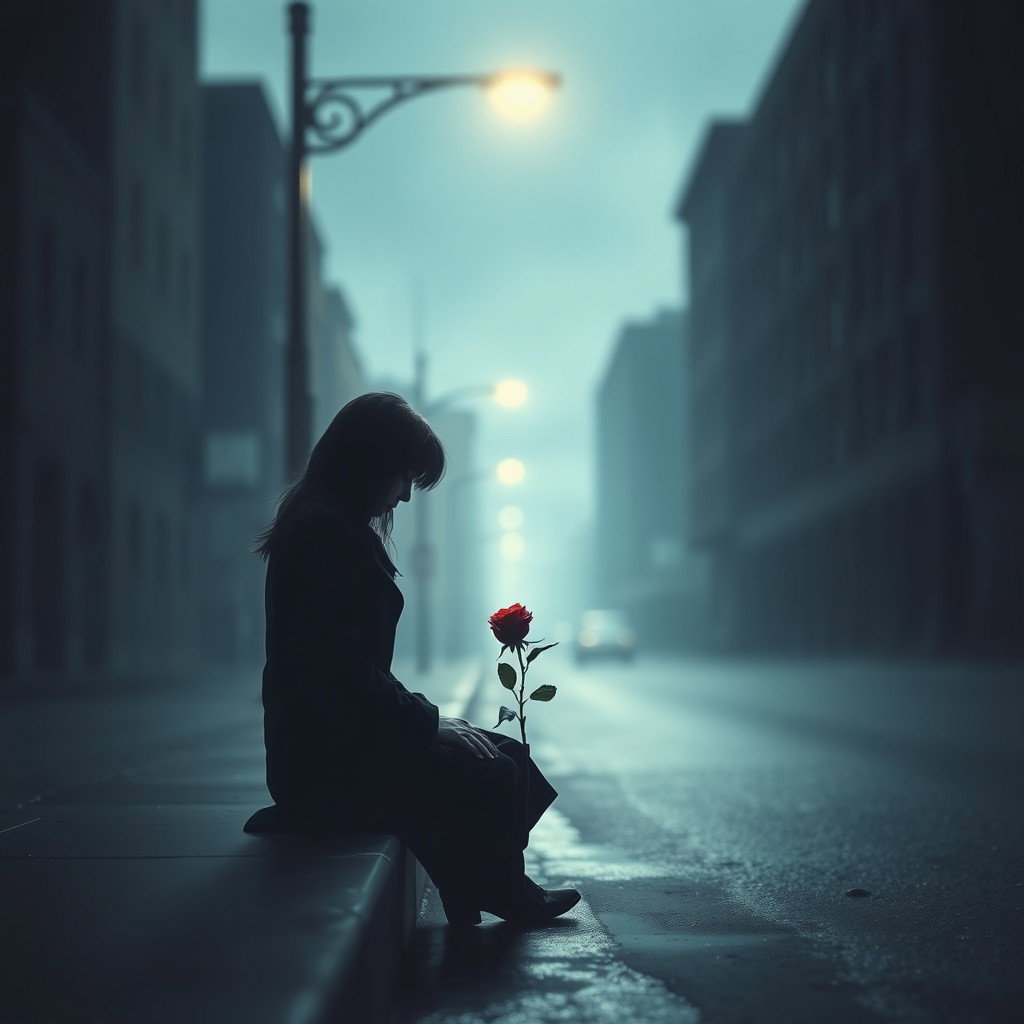 A melancholic and sad atmosphere, capturing the essence of a heartbroken love