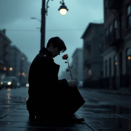 A melancholic and sad atmosphere, capturing the essence of a heartbroken love